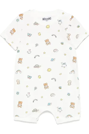 Moschino Tutina Corta Bianca Con Stampa All-Over Teddy Bear Nella Natura