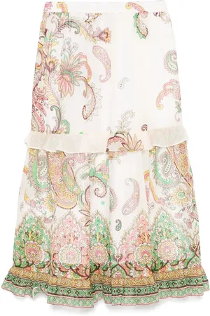 Etro Gonna Lunga In Mussola Bianca Con Stampa Piazzata