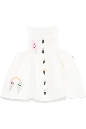 Stella McCartney Vestitino Smanicato Bianco Con Ricami