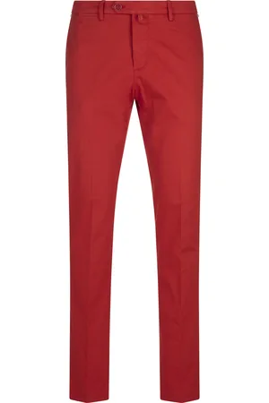 Kiton Pantaloni Affusolati In Cotone Stretch Rosso