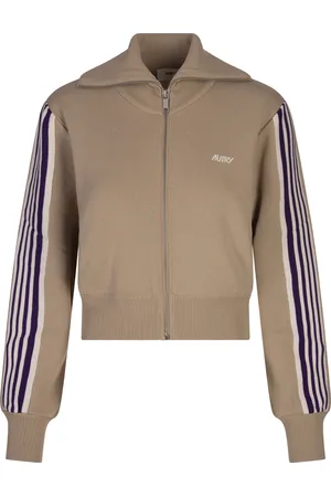 Autry Felpa Zip-Up Sabbia Con Logo e Motivo a Righe
