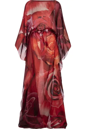 Roberto Cavalli Abito Lungo Con Stampa Rose
