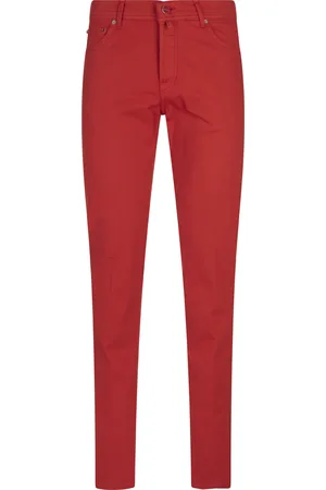 Kiton Jeans Slim Fit In Denim Di Cotone Stretch Rosso
