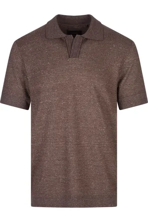 HUGO BOSS Polo Marrone In Cotone, Lino e Seta Con Colletto Johnny