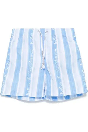 Dolce & Gabbana Costume Da Bagno Azzurro a Righe Con Logo