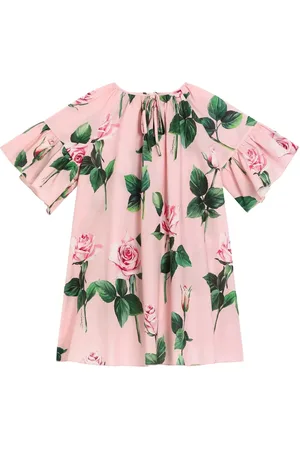 Dolce & Gabbana Abito Prendisole In Popeline Rosa Con Stampa Rose