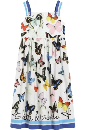 Dolce & Gabbana Abito Prendisole Bianco Con Stampa Farfalle