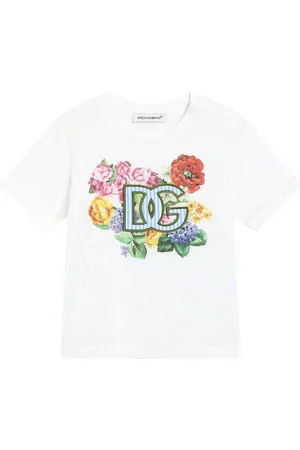 Dolce & Gabbana T-Shirt Bianca Con Fiori e Logo DG