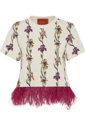 La DoubleJ La Scala Tee - Mini Iris Ivory in Double Jersey with Feathers