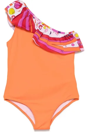 Emilio Pucci Costume Intero Monospalla Arancione Con Balza Stampata