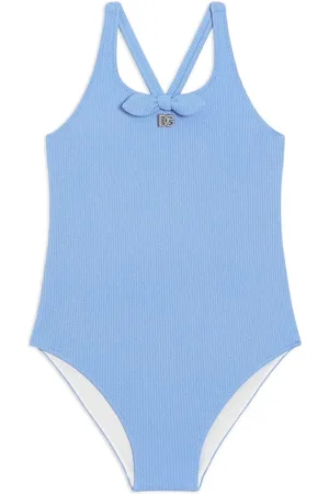 Dolce & Gabbana Costume Intero Azzurro Con Fiocco e Logo