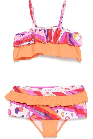 Emilio Pucci Bikini Con Balze e Stampa Fontane Multicolore