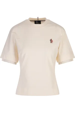 Moncler T-Shirt Bianco Avorio Con Patch Logo