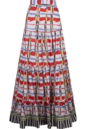 Stella Jean Gonna Lunga a Balze Con Stampa Multicolore