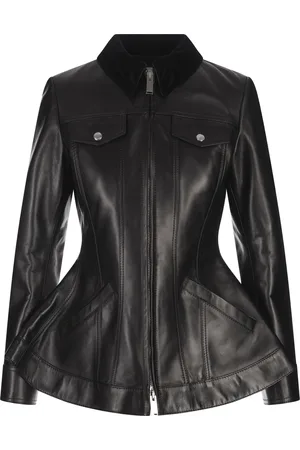 Alexander McQueen Giacca In Pelle Con Volant in Nero