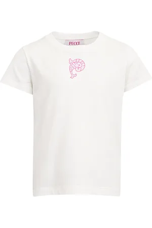 Emilio Pucci T-Shirt Bianca Con Pesci e Logo