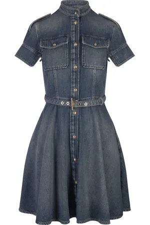 Alexander McQueen Miniabito Chemisier In Denim Stone Washed