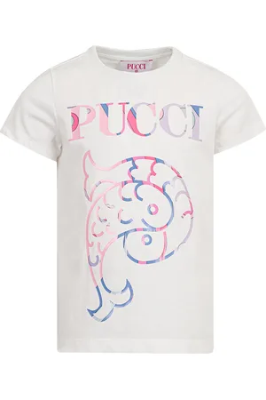 Emilio Pucci T-Shirt Bianca Con Logo e Stampa Fontane