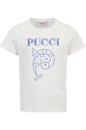 Emilio Pucci T-Shirt Bianca Con Logo Di Strass Azzurri