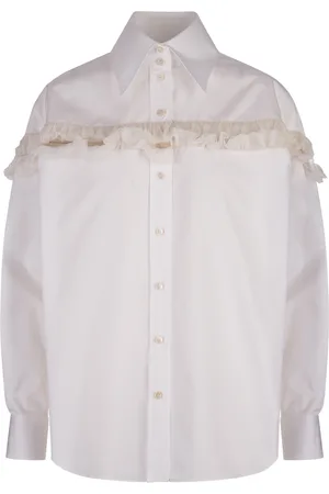 Alexander McQueen Camicia Oversize Con Intagli In Creponne Bianco Ottico