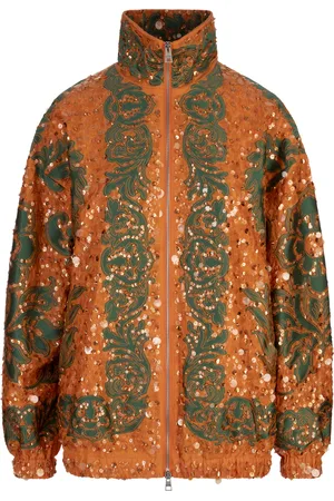 Etro Bomber Arancione Con Paillettes Ricamate All-Over