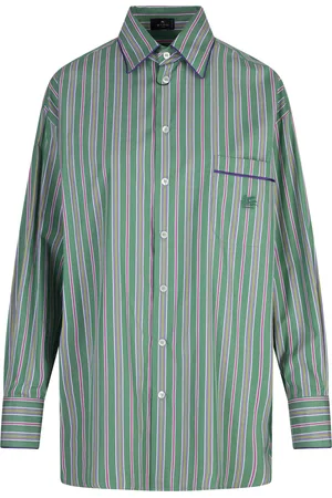 Etro Camicia Oversize Verde Con Motivo a Righe