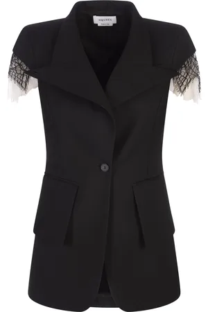 Alexander McQueen Giacca Smanicata Nera In Pizzo Ragnatela