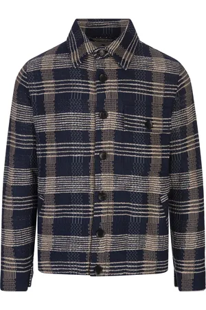 Etro Giacca Overshirt In Maglia Di Cotone e Lino Blu Navy