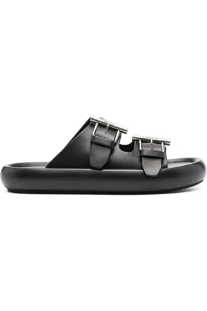 Alexander McQueen Sandali In Pelle Nera Con Doppio Cinturino