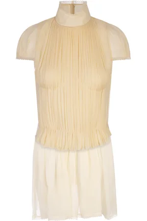 Alexander McQueen Top Plissettato In Chiffon Giallo Pallido