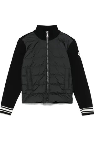 Moncler Cardigan Imbottito Nero Con Righe a Contrasto