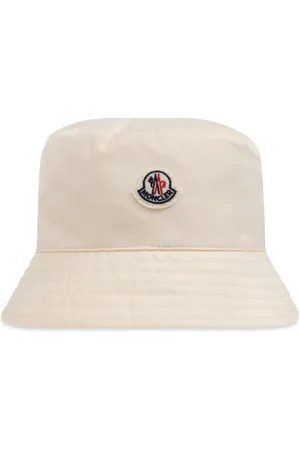 Moncler Cappello Bucket In Gabardine Bianco Avorio Con Logo