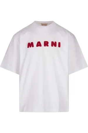 Marni T-Shirt Bianca Con logo In Mohair Rosso