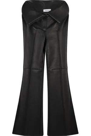 Alexander McQueen Pantaloni In Pelle Nera Con Risvolto In Vita