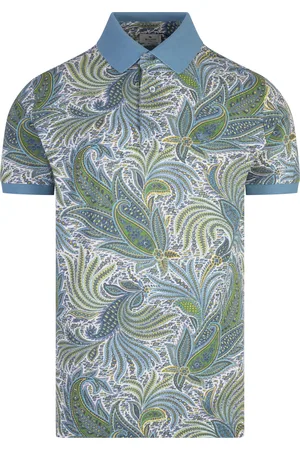 Etro Polo Con Motivo Paisley Verde e Azzurro