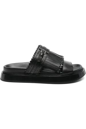 Alexander McQueen Sandali T-Bar Neri Con Frange