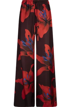 Alexander McQueen Pantaloni Pyjama Flame Lily in Bordeaux/Rosso Fuoco
