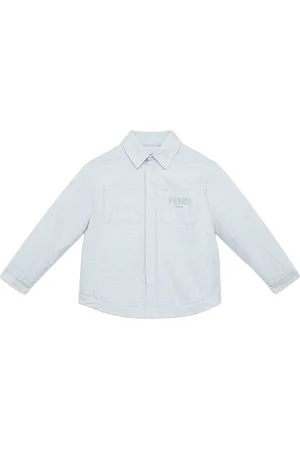 Fendi Giacca In Popeline Celeste Con Logo FF All-Over