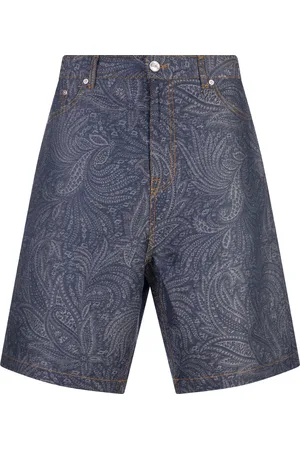Etro Bermuda In Misto Lino Blu Con Motivo Paisley