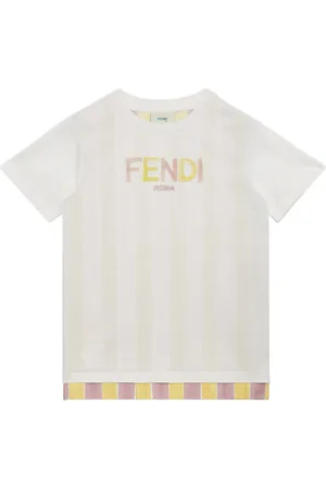 Fendi T-Shirt Bianca Con Logo e Motivo Pequin