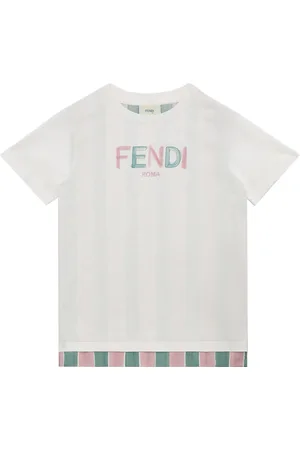 Fendi T-Shirt Bianca Con Logo e Motivo Pequin