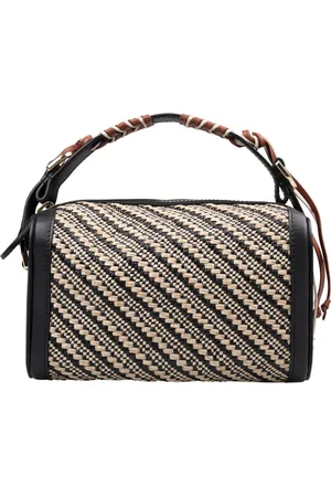 Cuba Borsa Cubita In Rafia Nera Con Stuoia Diagonale