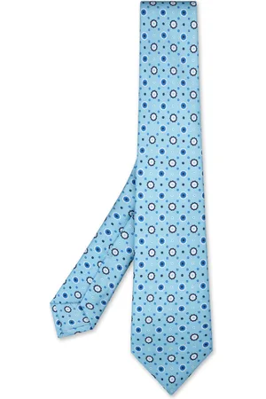 Kiton Cravatta In Seta Celeste Con Micro Fantasia Floreale