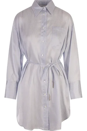 Fabiana Filippi Camicia In Viscosa e Seta Multirighe In Bianco e Celeste