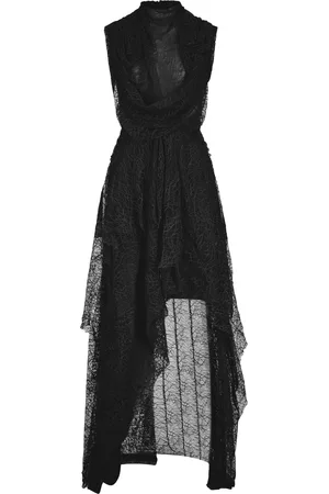 Alexander McQueen Abito Asimmetrico In Pizzo Ragnatela Nero
