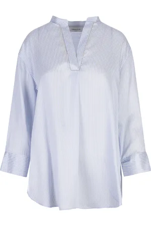 Fabiana Filippi Camicia Azzurra In Seta e Viscosa Multirighe