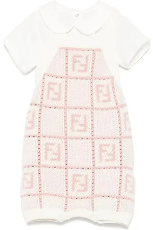 Fendi Set Body e Salopette In Bianco e Rosa Con Motivo Logo