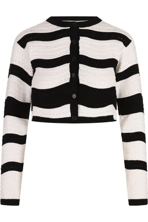 Msgm Cardigan Corto In Maglia a Righe Nere e Bianche