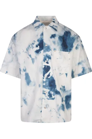 Alexander McQueen Camicia Tie-Dye Bianca e Blu Con Maniche Corte