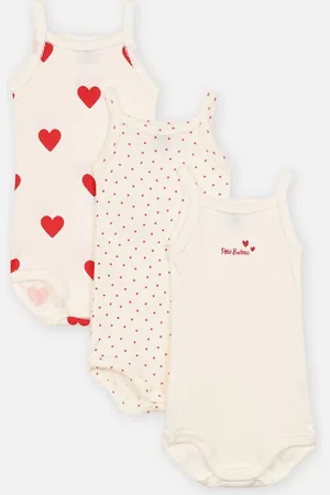 Petit Bateau Lot de 3 Bodies à Bretelles Coeur Rouge - Abbigliamento - Taglia 3M